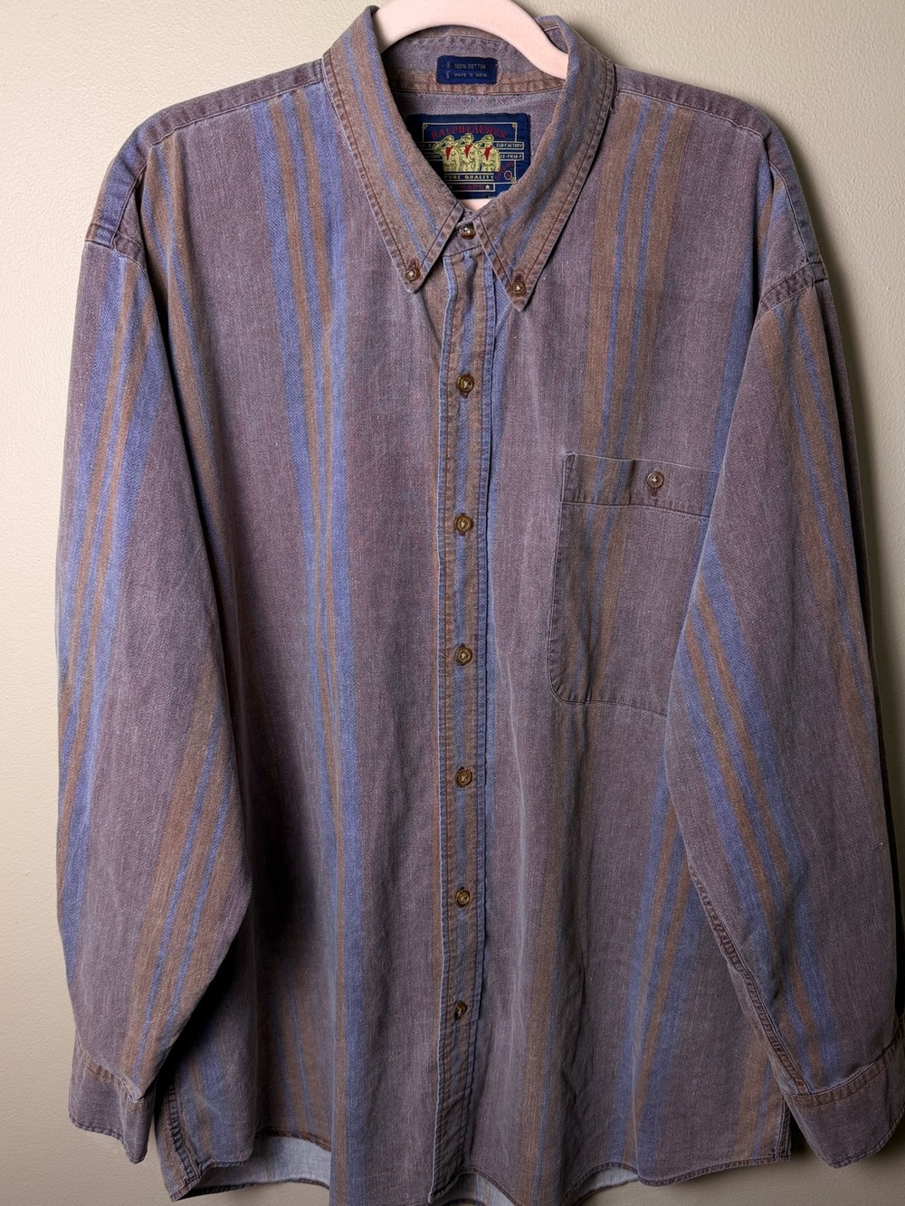 Vintage Chaps Ralph Lauren XL Striped Button Down Shirt 100% Cotton 90s EUC